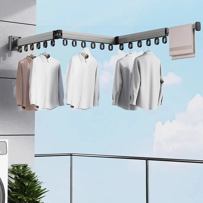 Retractable Clothes Hanger,Aluminum Alloy Folding Drying Rack, Wall-mounted Collapsible Drying Rack, Space Saver Clothes dryer 2