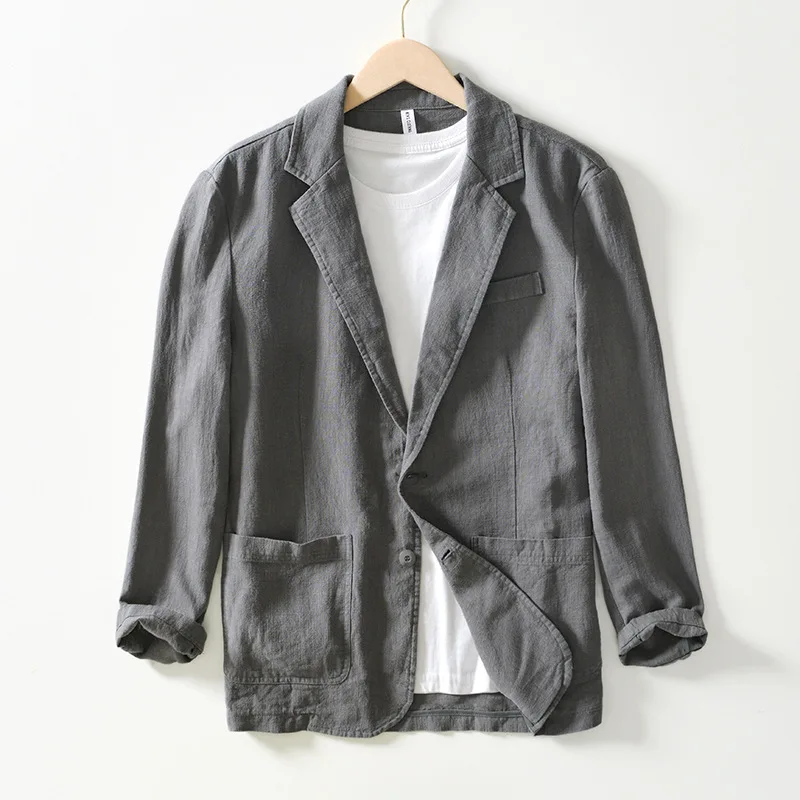 Cotton Linen Men Blazer Coat Beach Wedding Party Suit Spring Summer Fashion Leisure Male Formal Business Slim Suit Jacket