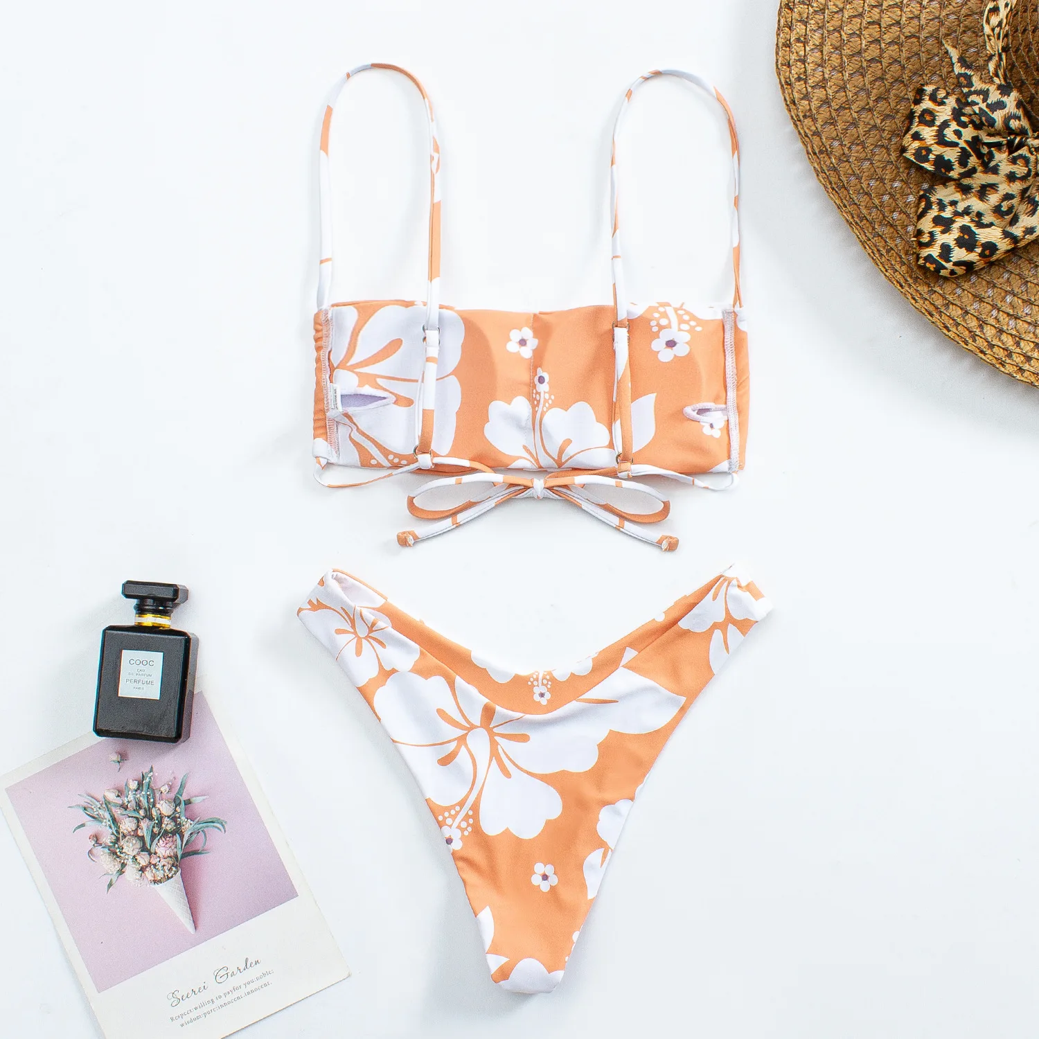 three piece bikini Sexy Swimwear Women Floral Print Bikini Set Push Up Unpadded Swimsuit Brazilian Micro Biquini Bathing Suits Beachwear 2Piece Set brown bikini set