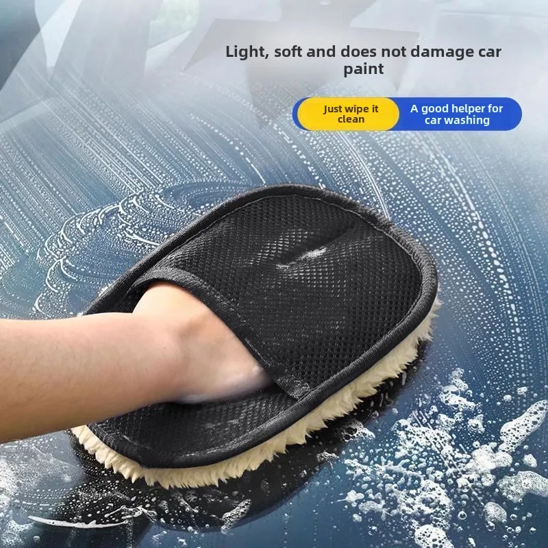 Car Washing Imitation Wool Gloves Thickened Plush Car Wiping Gloves Waxing Polishing Cleaning Products
