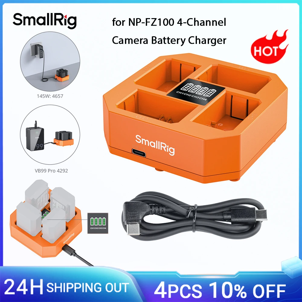 SmallRig 4-Channel Camera Battery Charger 60W Fast Charging LED Display 4-Channel For Sony NP-FZ100 Battery 4839 For NP-FZ100 battery charger,fast charger