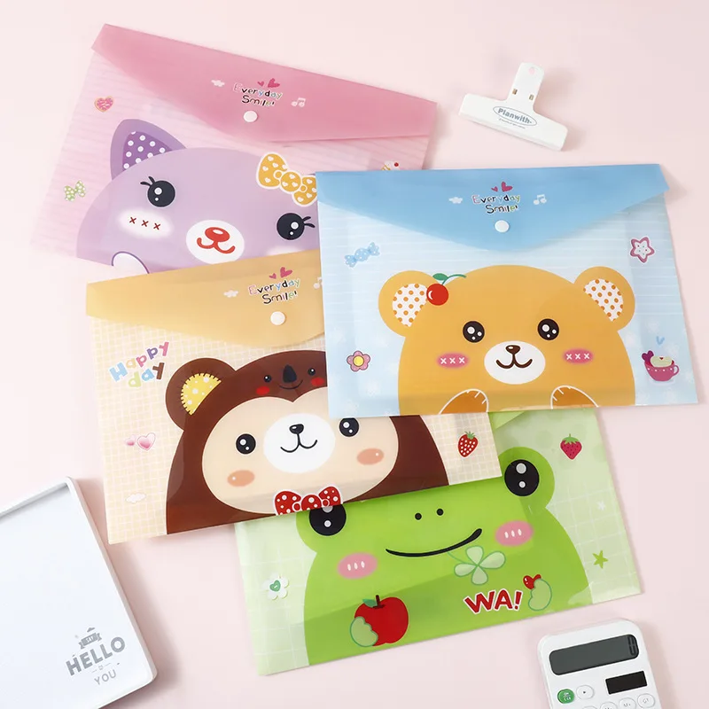 

1pcs File Bags for Document Cute Cartoon File Holder Snap Button PVC Folder Pen Box Office Information Bag Student Stationery