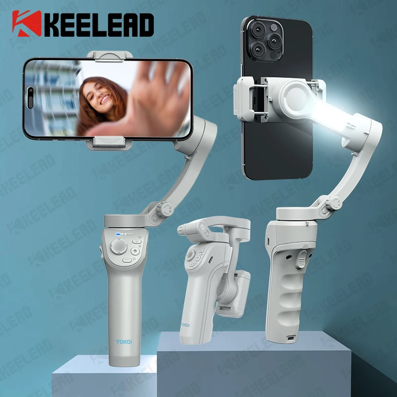 Handheld Gimbal 3-Axis Anti Shake Foldable with Light Tripod for Smartphone Desktop Tracking for Live Photography