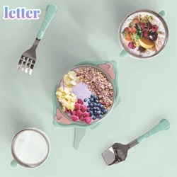 Juego de vajilla de dibujos animados para niños, cuenco anticaída de acero inoxidable, plato de cena para bebé, tazón de entrenamiento para bebé, cuchara, tenedor, 4 unids/set por juego