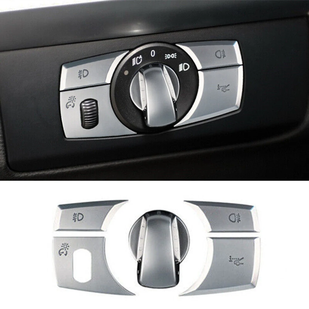 5pcs/set For BMW E70 X6 E71 Silver Car Headlight Switch-Button Cover Sticker Interior-Stickers For BMW E70 X6 E71 2008-2013