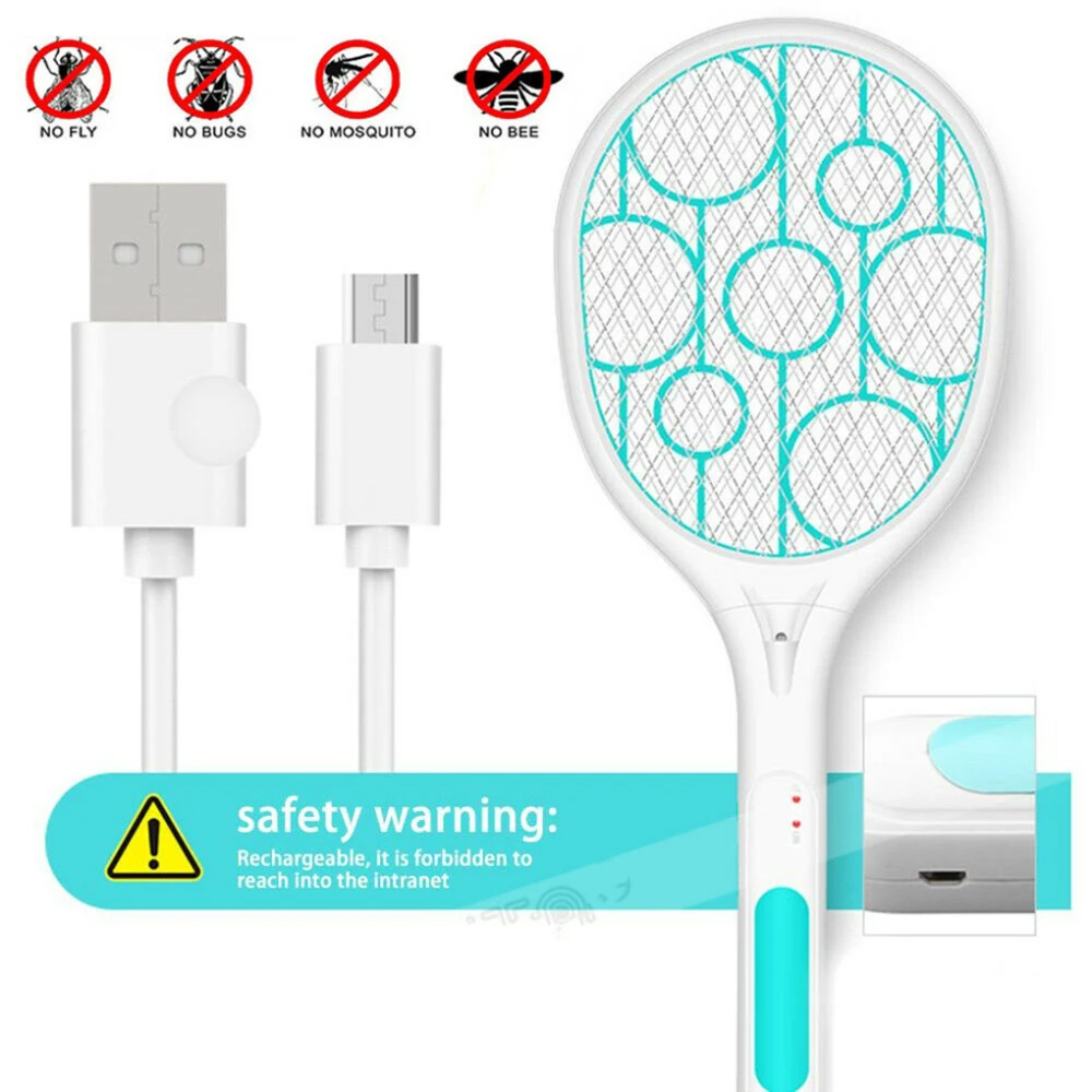 Description Picture 6 of item1/2/3PCS Mosquito Swatter Killer Led Light Tennis Bat Hand-Held Racket Rechargeable Electric Fly Insect Racket Zapper Killer New