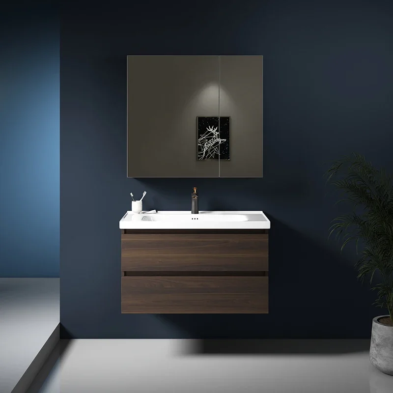 Modern Wall Mounted Plywood Bathroom Vanity Set Mirror Cabinets With Sink For Hotel And Apartment Bathroom Cabinet