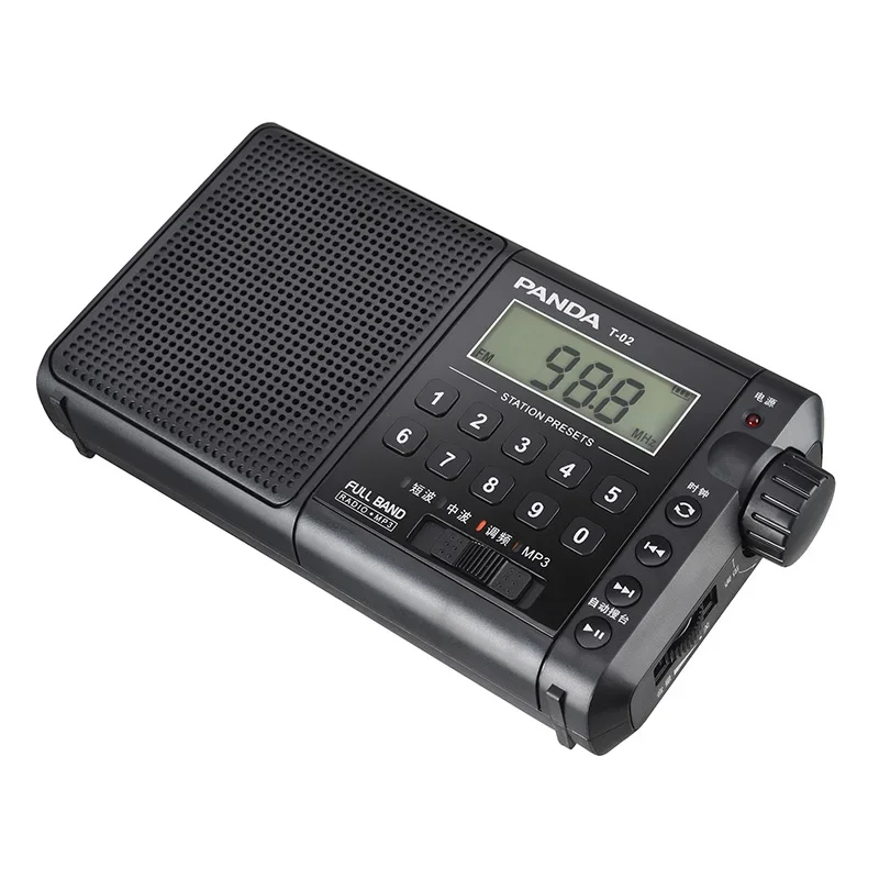 PANDA T-02 라디오 올 밴드 휴대용 시니어용 FM 반도체 MP3 재생 메모리 기능 충전식 큰 소리 라디오 스피커