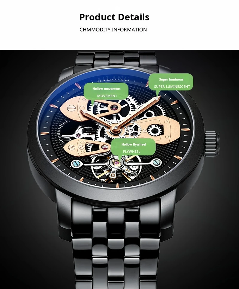 Orologio da polso di lusso AILANG, orologio da polso da uomo in acciaio inossidabile impermeabile con tourbillon, automatico, meccanico, Relojes Hombre_voghion.com