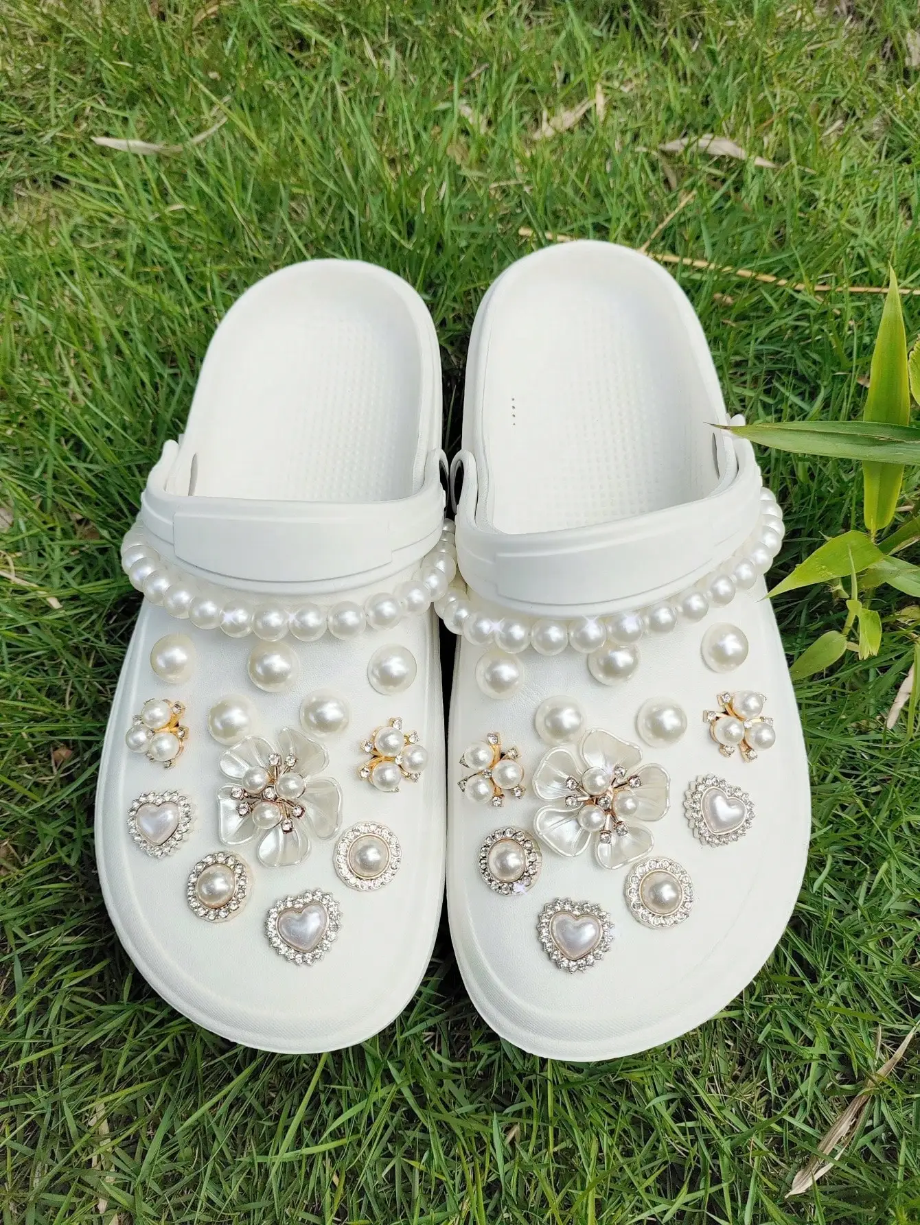 حجر الراين على شكل قلب حذاء حديقة زينة ساحرة ، كام...