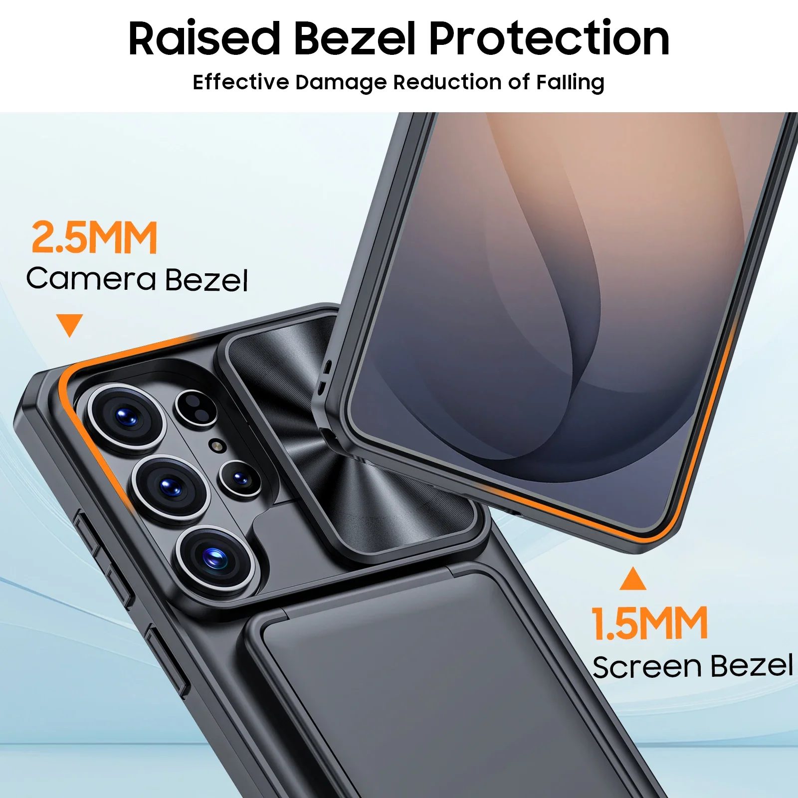 Premium Shockproof Phone Case with Camera Holder - Full Coverage TPU - Black
