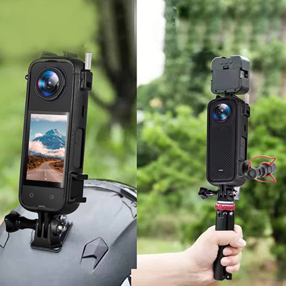 어댑터 마운트 및 나사가 있는 PC 플라스틱 보호 프레임, Insta360 X4 용 내구성 하우징 케이지, 1/4 인치 나사 구멍 및 2 콜드 슈