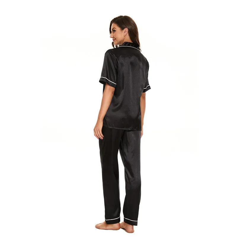 Women Satin Party Pajamas Set 2 Pieces Short Sleeve Casual Homewear Spring Summer Silk Sleepwear Set
