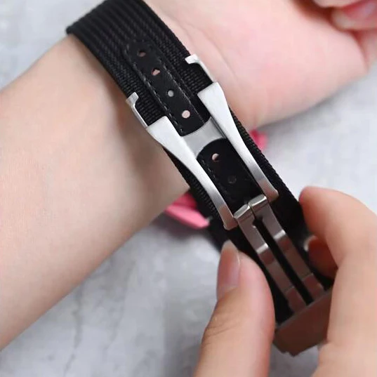 Versatile Ribbed Nylon Waterproof Watch Strap with Folding Buckle - Sporty & Stylish