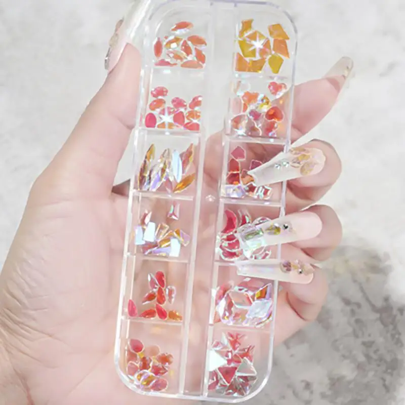 12Gird Box Multi Size Ab/Strass Hotfix Colorati Flatback Crystal Gems 3D Glitter Nail Art Decorazioni Di Lusso * &