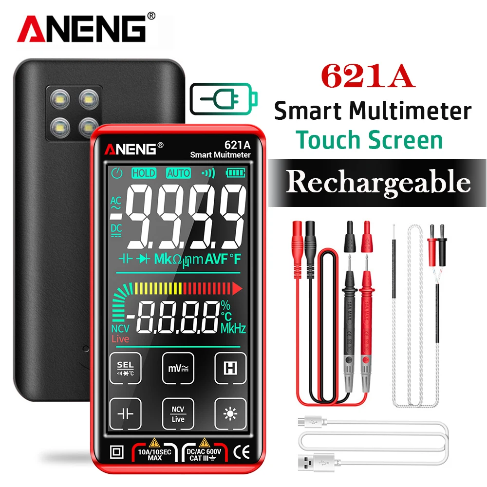 Aneng 621a Touch Screen Intelligent Digital Multimeter 9999 Counts Auto  Range Rechargeable Portable Ncv Universal Meter Voltmeter Ammeter