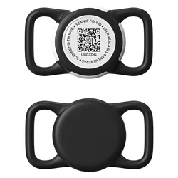 Durable Waterproof Pet Collar Tag Holder with QR Code, Soft Protective Case - Airtag not included (Black (No Tracker))