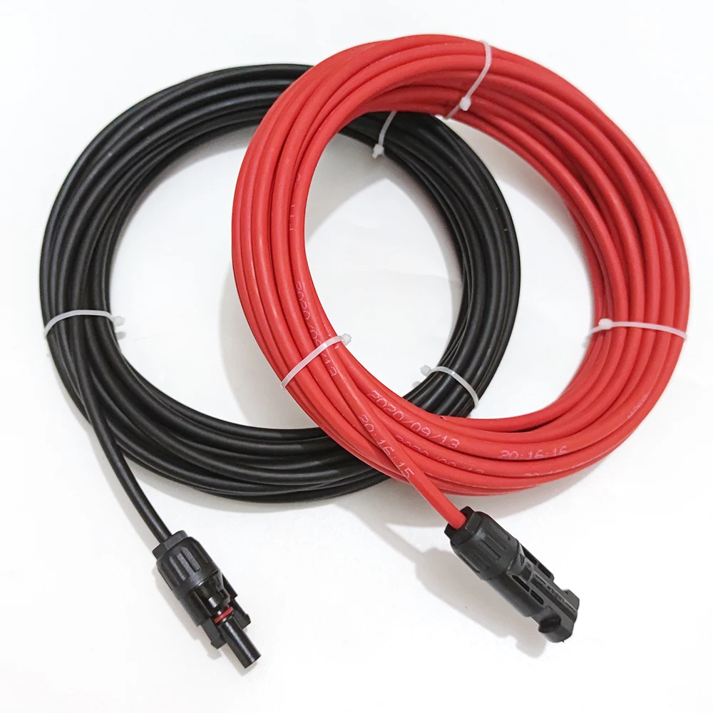 태양 전지 패널 연장 케이블 6/4/2.5/1.5mm2 10/12/14/16AWG PV 시스템용 30A 태양열 DC 커넥터가 있는 검정색 및 빨간색 구리 와이어