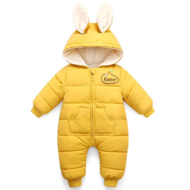 

Baby Snowsuit Winter Romper Hooded Boys Girls Outfits Cotton Jumpsuit Warm Long Sleeve Cartoon Rabbit 12-18 Months Blue