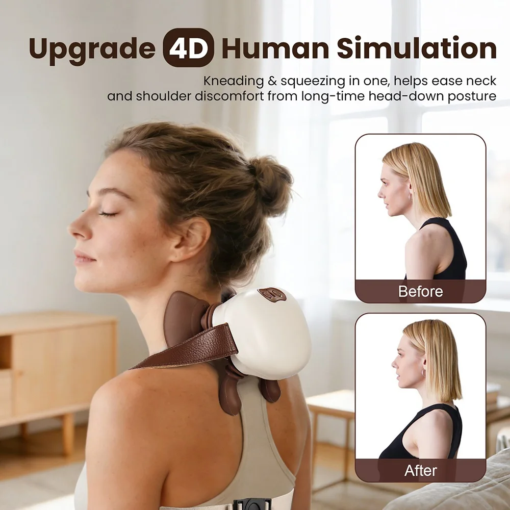 Electric Neck and Shoulder Massager Deep Tissue Shiatsu Back Cervical Massage Machine Bionic Fatigue Relief Relax Muscle