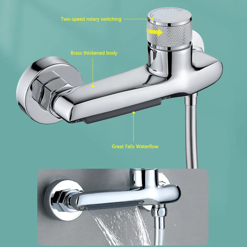Universal Rainfall Thermostat Bathroom Shower Faucet Set With Handheld  Showerhead Wall Mounted Brass Bath Hot & Cold Mixer Tap 2