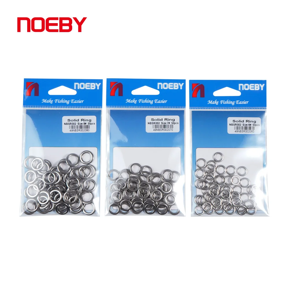 Noeby 헤비 듀티 스테인리스 솔리드 링, 고강도 풀 335kg 연결 후크, 큰 바닷물 루어 라인, 낚시 태클, 50 개
