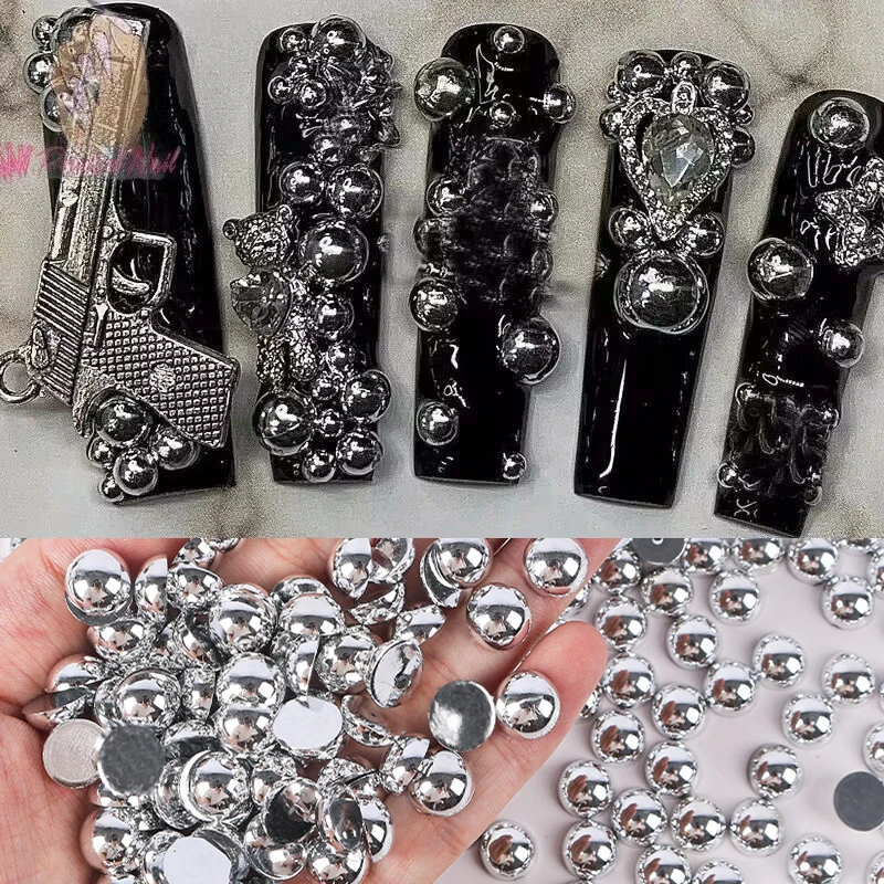 パールシェイプのマニキュア,3Dネイルアート,パンク,ゴシックデザイン