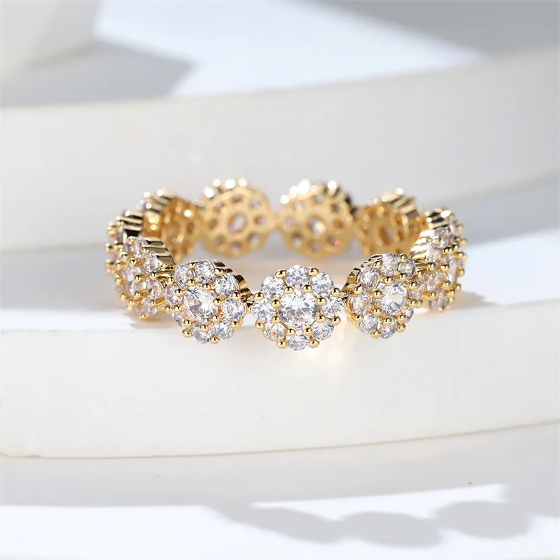 Female Ring Luxury Charm White Zircon Yellow Gold Color Crystal Stone Engagement Jewelry For Women