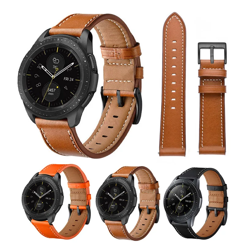 22Mm Genuine Leather Watch Strap For Samsung Watch 4 40Mm 44Mm Bracelet Men Replacement Band Soft Watch4 Bands For Smart Watch