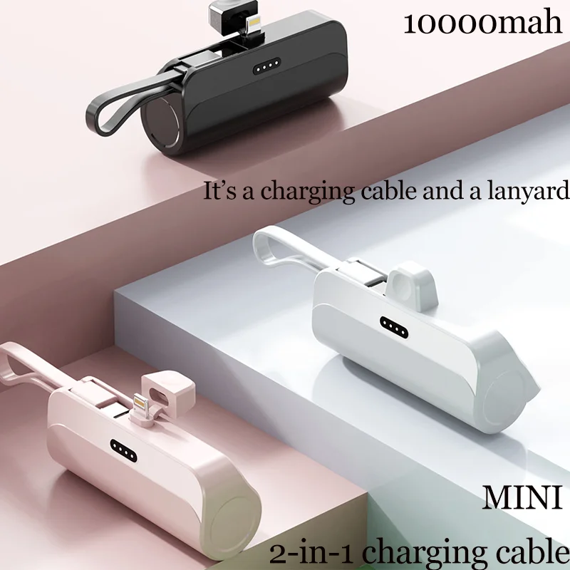 Mini Fast Charger 10000Mah Cavo Integrato Power Bank Portatile Per Iphone Xiaomi Samsung Tye-C/Apple Interface Batteria Esterna