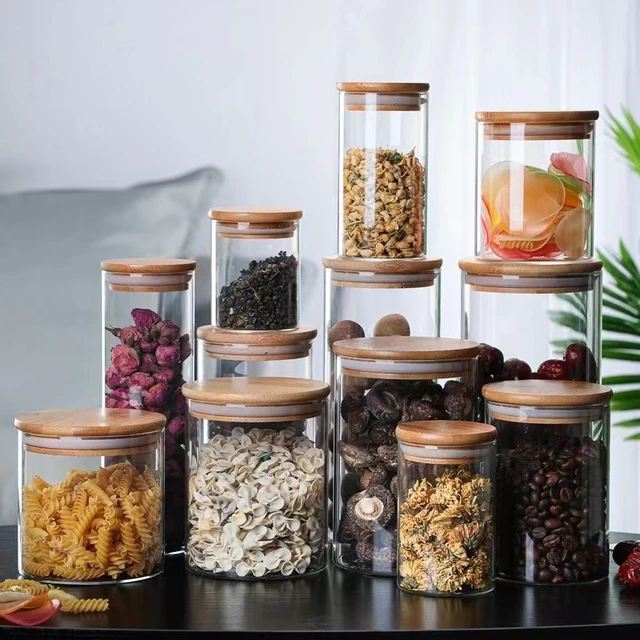 Glass Food Storage Containers Bamboo Lids  Glass Storage Containers  Kitchen - Glass - Aliexpress