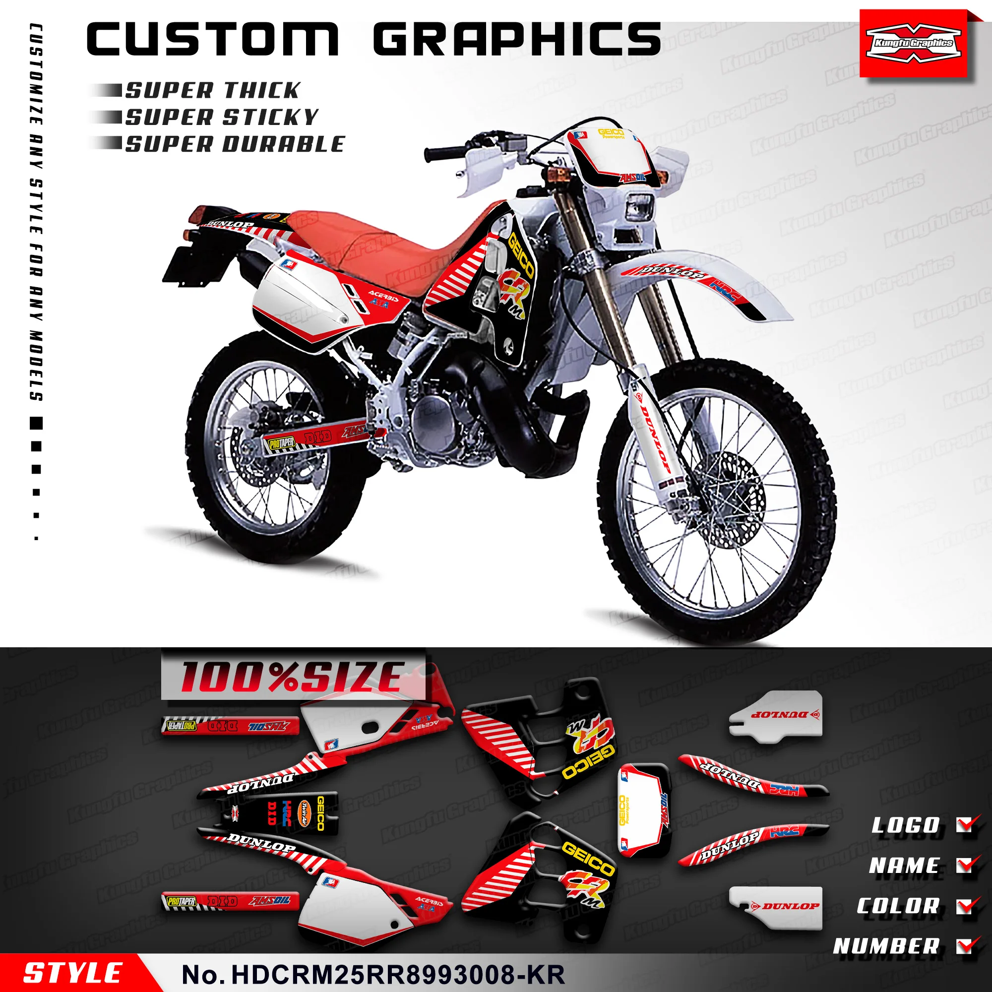 

KUNGFU графические Наклейки на велосипед-внедорожник, MX Decal для Honda CRM250RR Mk2 1989 1990 1991 1992, HDCRM25RR8993008-KR