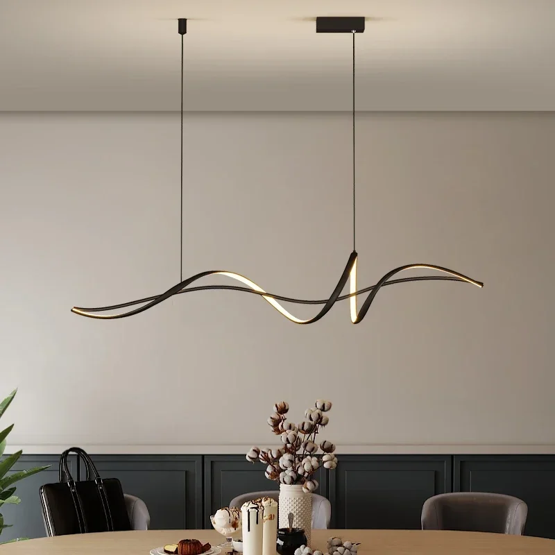 

Modern Led Restaurant Pendant Lights Nordic Simple Bar Office Dining Table Counter One-word Strip Lamp Home Indoor Lighting Lamp