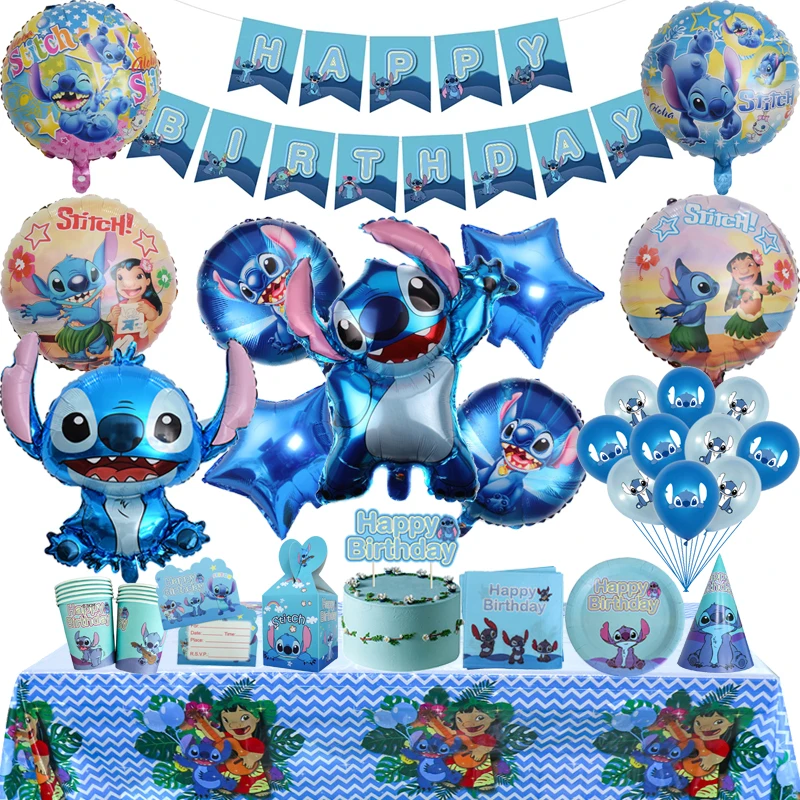 Disney-Poulet de fête à thème Stitch, vaisselle britannique, tasses,  assiettes, serviettes, bannière, décor de fête