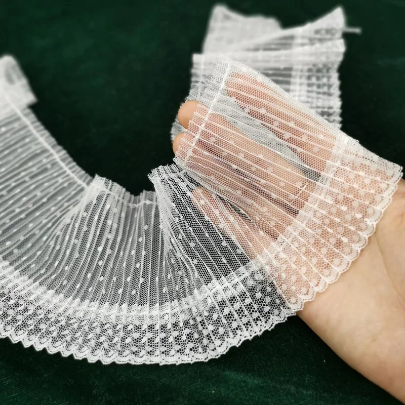 Lace Ribbon 10CM Wide Embroidered Pleated Mesh Elastic Ruffle Trim Collar Cuffs DIY Sewing Decor
