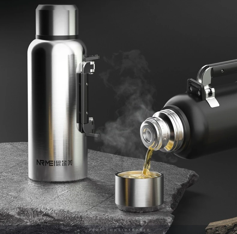 2L/3L Thermos Water Bottle Insulated Hydro Flask With Folding Handle Stainless Steel Outdoor Sports Bottle Hot Water Bottle