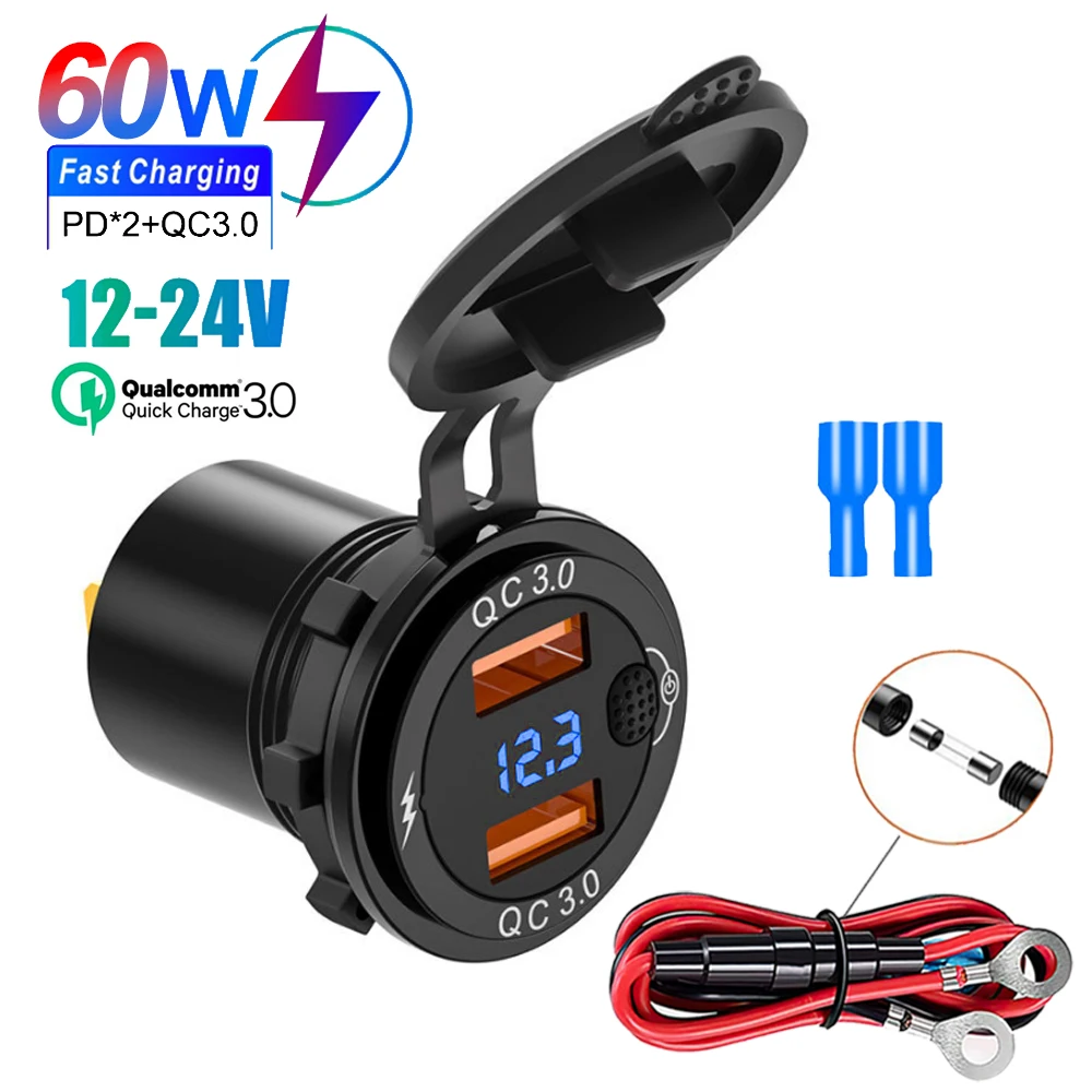 USB C Autolader 80W 3 Poorten PD3.0 & QC3.0 Car Charger Supersnel opladen, LED Display USB-Adapter Sigarettenaansteker Dual USB voor iPhone 14/13/12, Pro, Max, Samsung Huawei, Xiaomi enz