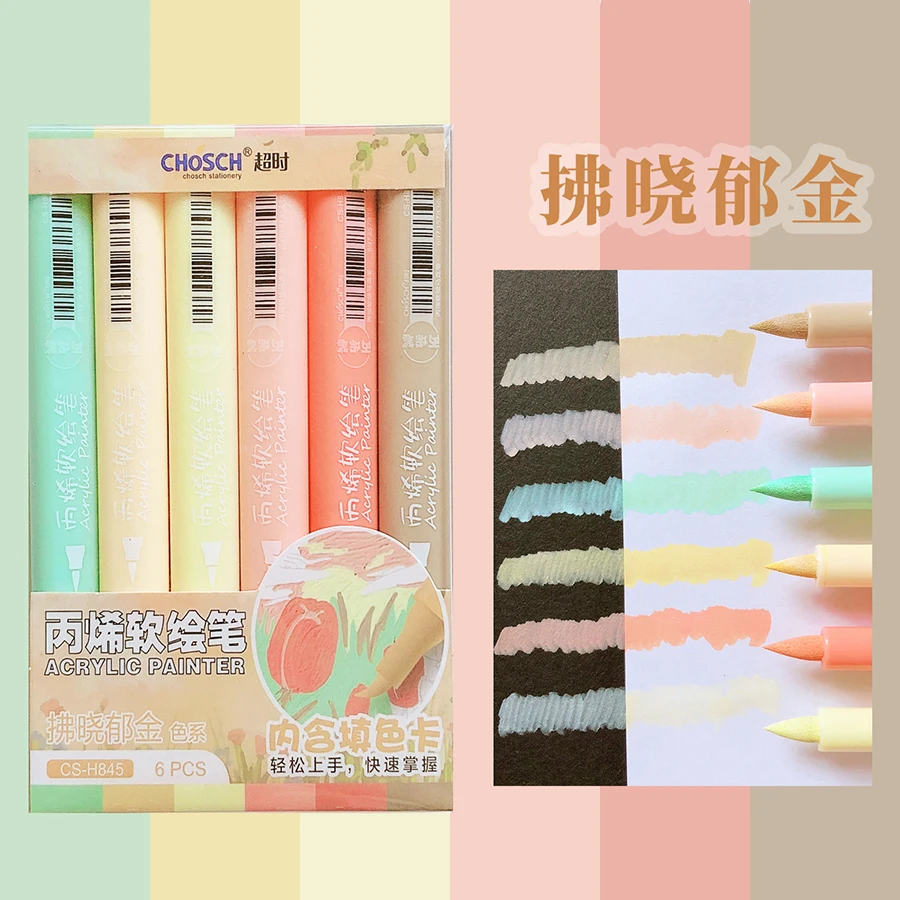 Aesthetic Kawaii Stationery: Vibrant Brush Tip Highlighters and Acrylic Markers