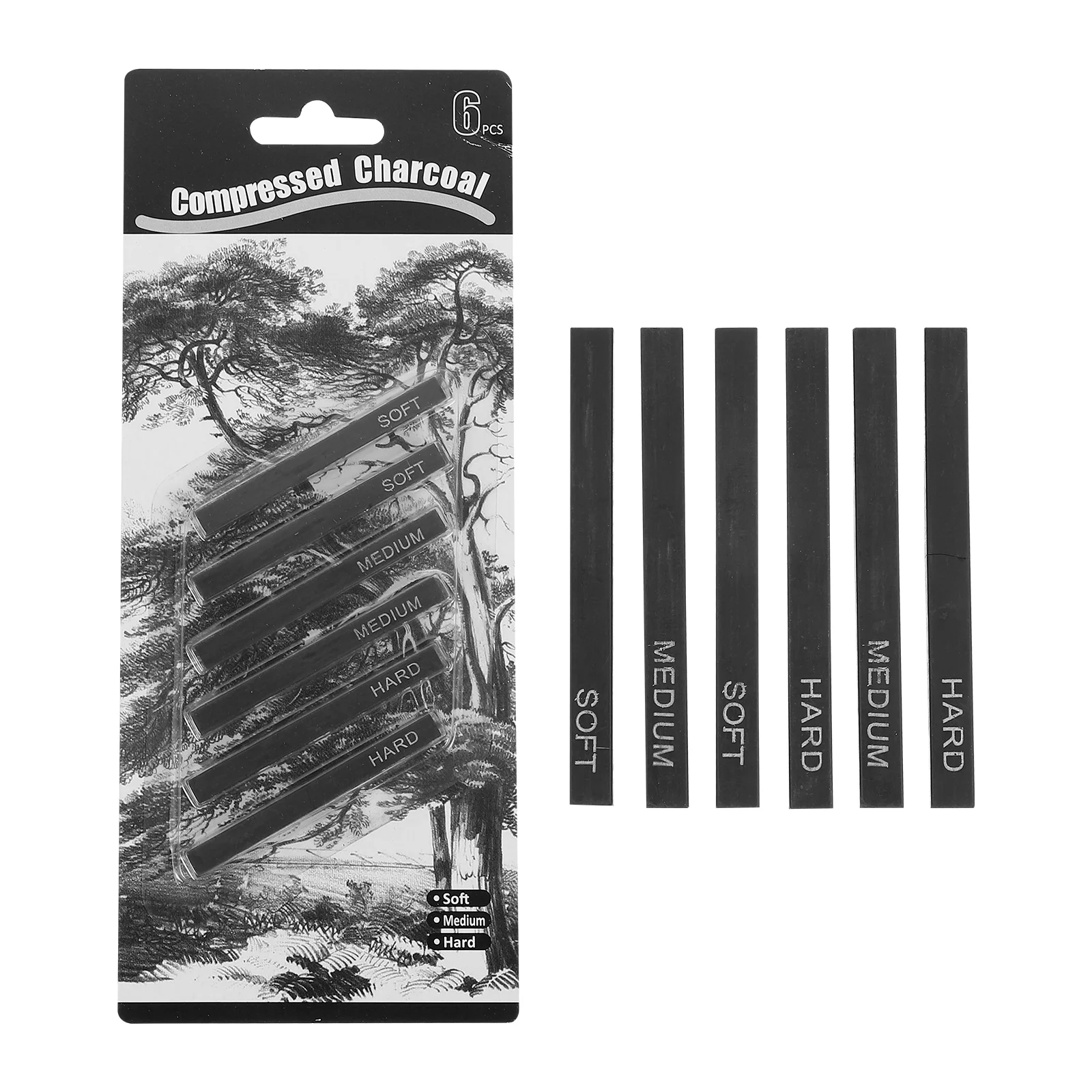 6 Pcs Sketch Carbon Square Bars Compressed Sticks Black Suits Sketching Charcoal Rods Supplies