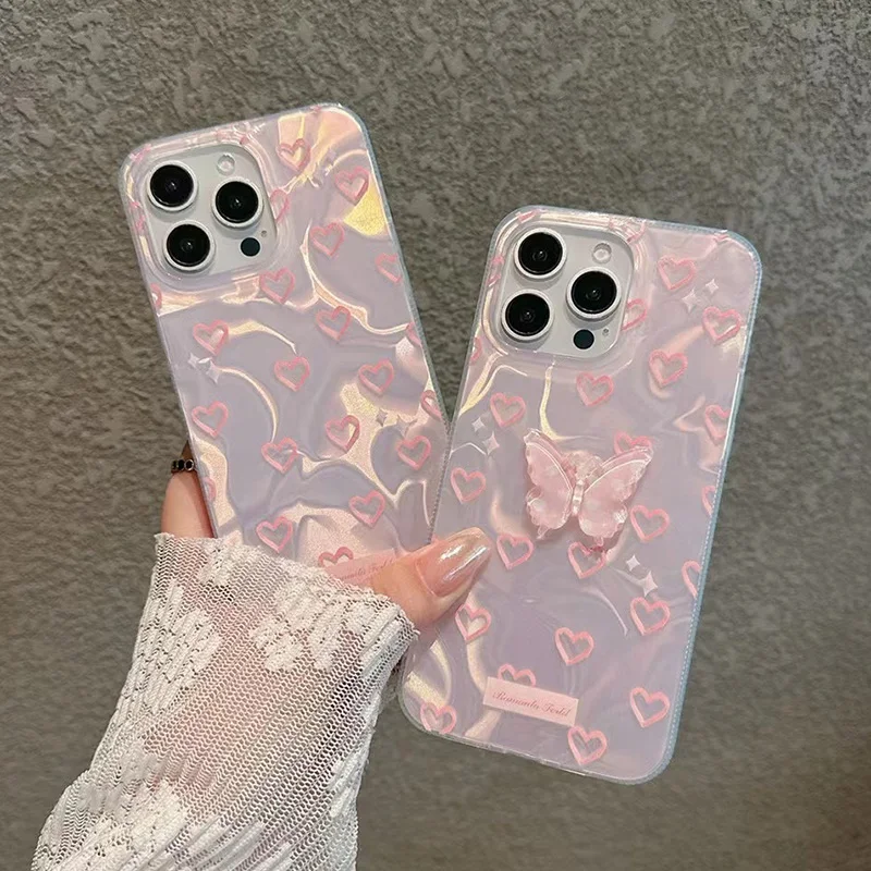 Romantic Heart Butterfly Lustre Lining Hard Phone Case