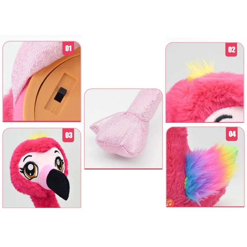 Flamingo Singing And Dancing Stuffed for Doll Repeat What You Said and Emit Colored Lights Toy USB Charging Battery E65D