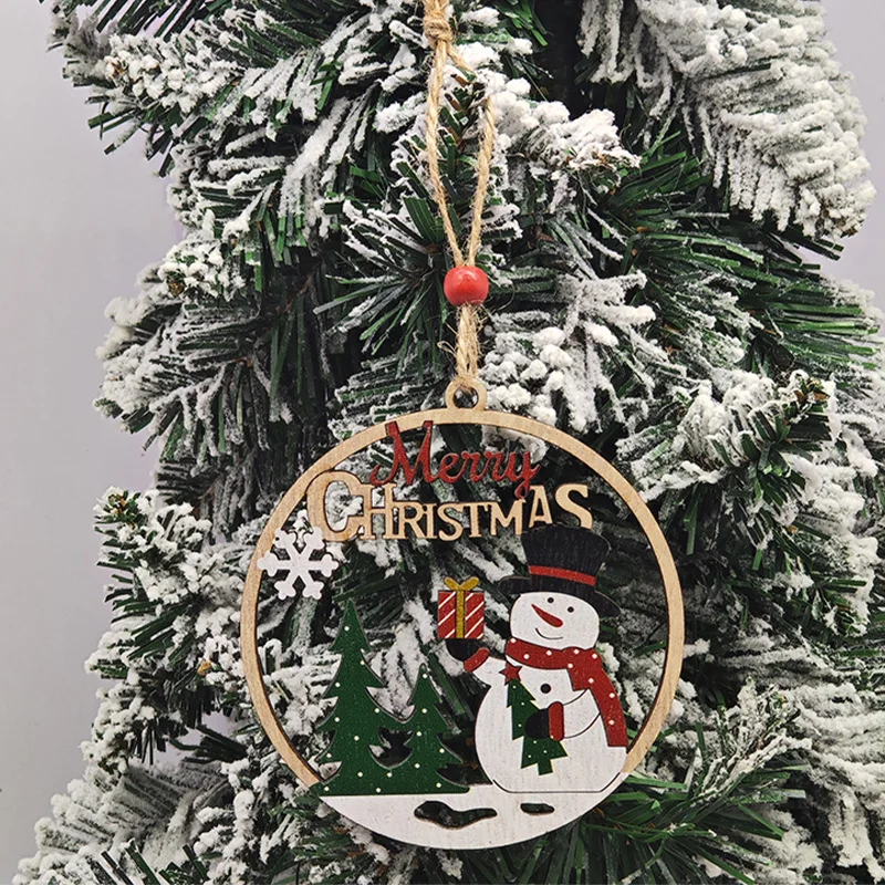 Agoer 64pcs Suspension Noel En Bois Père Noël, 4cm Suspensions Pour Arbre De Noël Flocon De Neige Ange Arbre De Noël Étoile En Bois Décoration DIY Suspendu Creation Pour Noel Avec Cordon