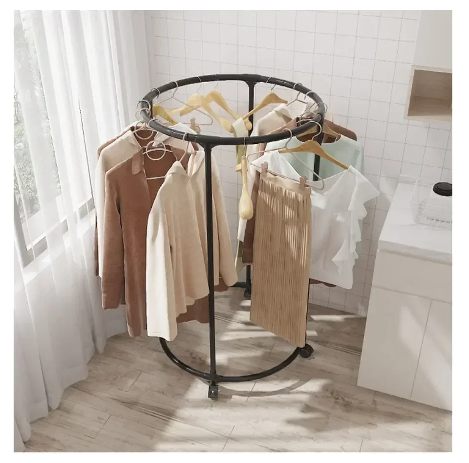 Multifunctional Rotating Circular Drying Rack With Floor Mounted Wheels