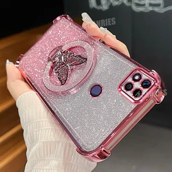 Glitter Butterfly Holder Plating Silicone Shockproof Phone Case - Redmi 10C (FS SFHD Pink)