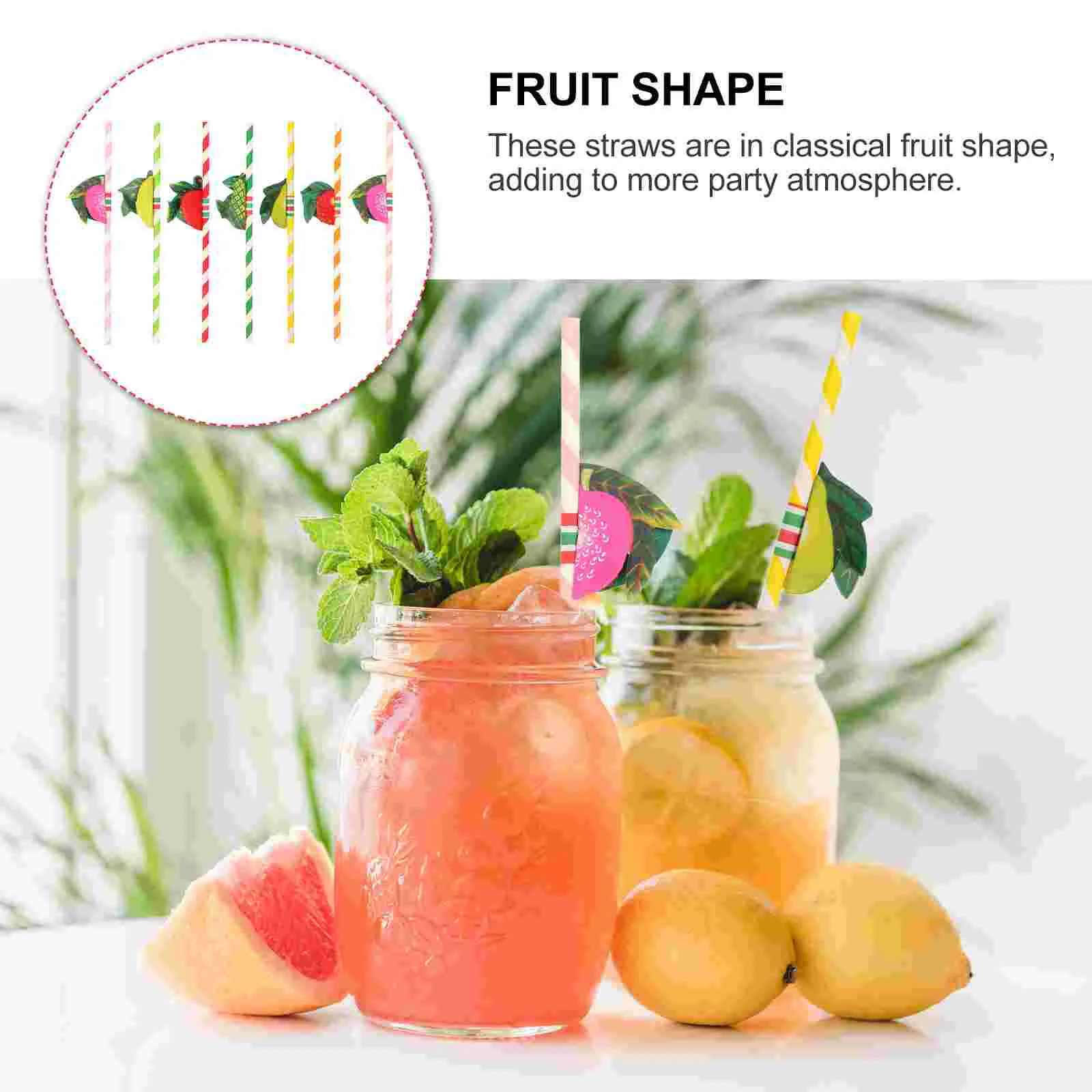 50 Pcs Makeup Brush Decoration Fruit Straws Party Paper Pipet Summer Festival Drinking