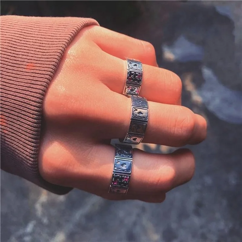 925 silver playing card shape ring hip hop exaggerated dance party birthday gift men and women jewelry silver rings silver ring