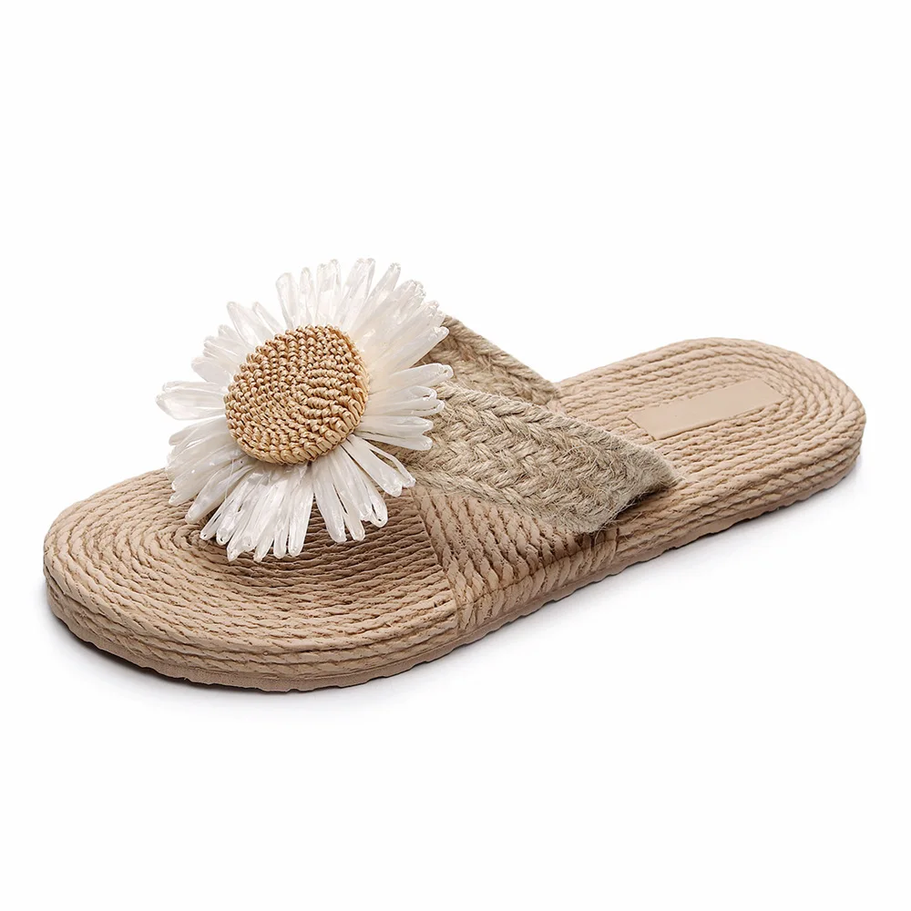 Summer Faux Grass Woven Women Sandals Fashion Flat Shoes Beach Sandals Casual Sandals Women Shoes Flip Flops Slide Zapatos Mujer