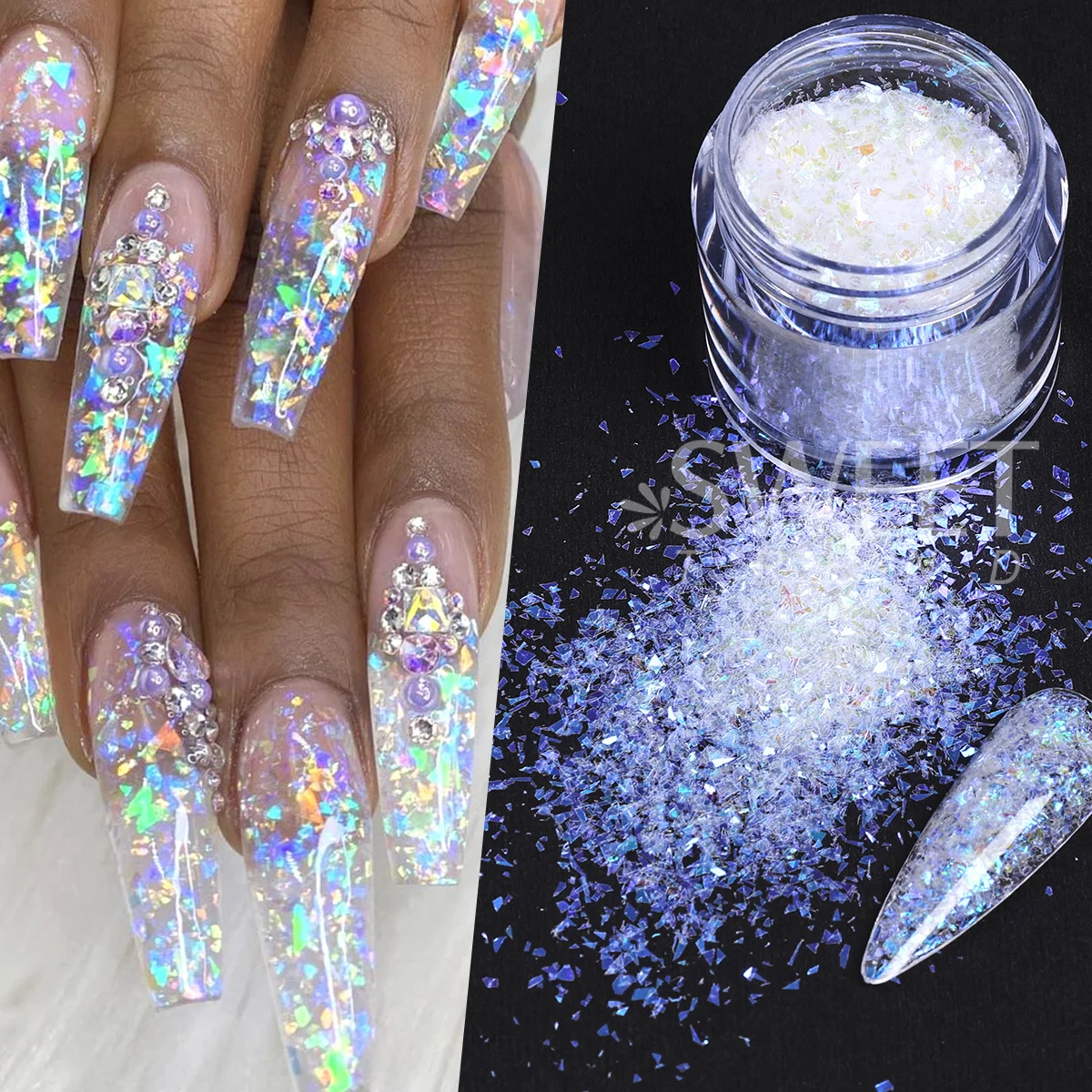 6pcs Aurora Chunky Nail Glitter Flakes Broken Irregular Iridescent Sparkly Rainbow Crafts Decor Shimmer Sequins Manicure Flash