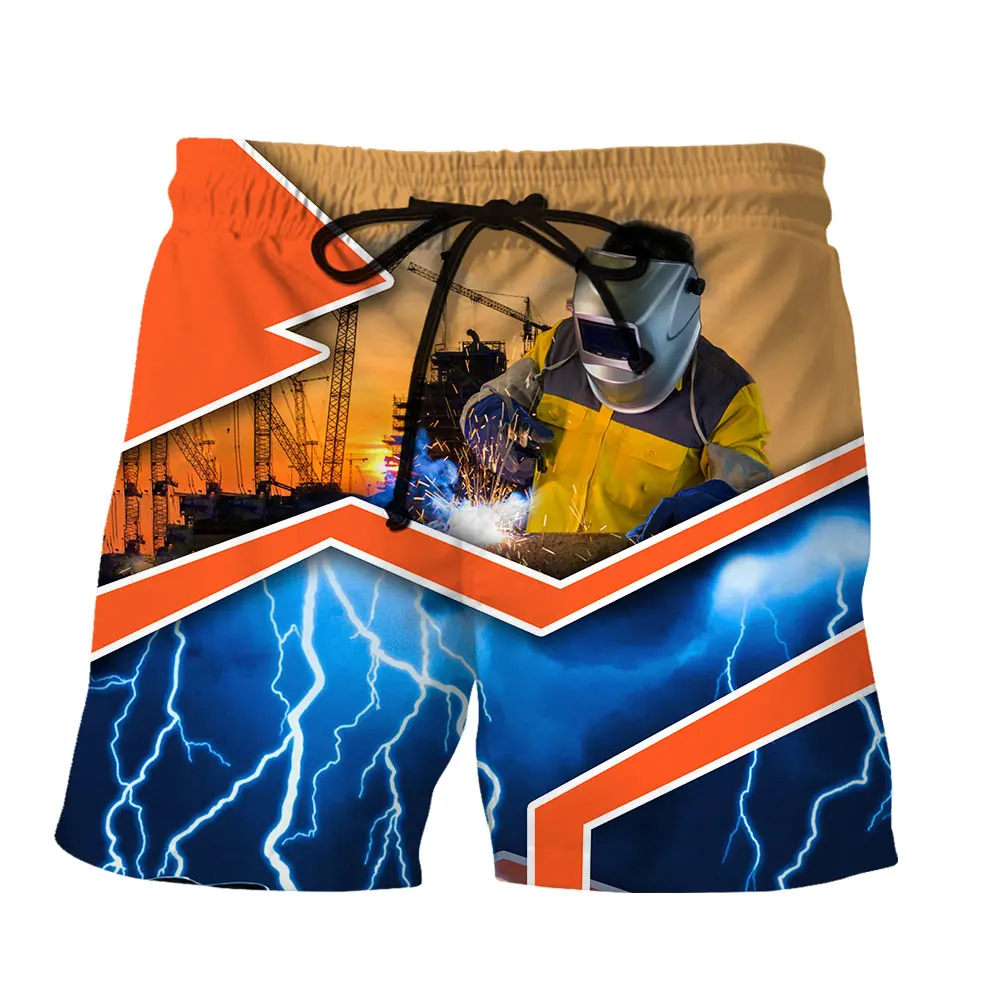 SONSPEE Electrician Welding Steel Work Chainsaw 3D Print Shorts Men Women Summer Breathable Thin Short Pants Casual Street Pants