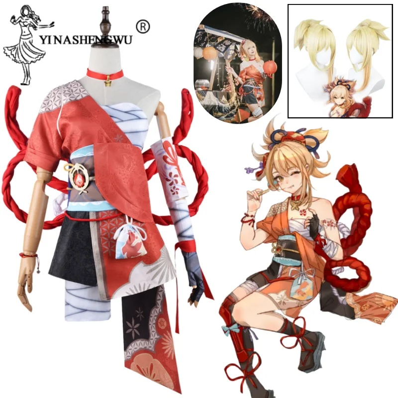 

Game Genshin Impact Cosplay Anime Naganohara Yoimiya Costume Women Dress Yoimiya Wig Anime Cosplay Yoimiya Outfits Accessories